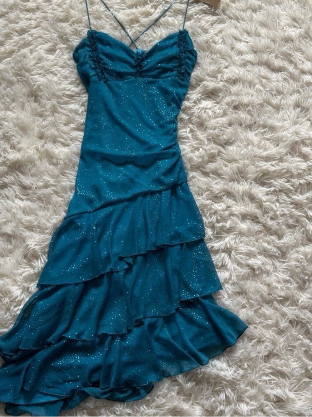 Teal Sparkle Ruffled Slip Dress